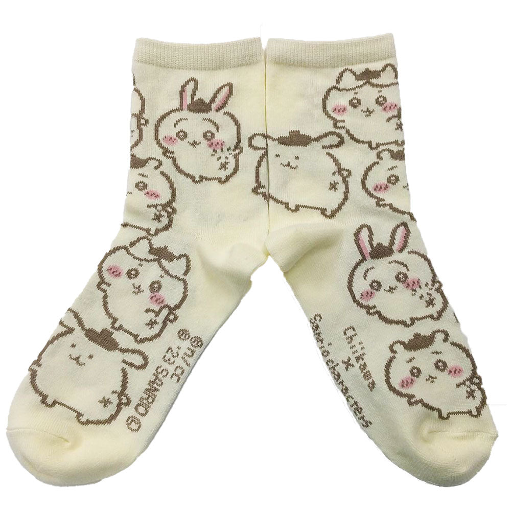 吉伊卡哇×三麗鷗角色 圓筒襪（布丁狗全圖案） 女款 ちいかわ×サンリオキャラクターズ クルーソックス（ポムポムプリン総柄） レディース用