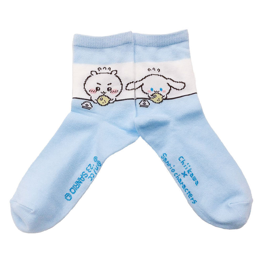 吉伊卡哇×三麗鷗角色 圓筒襪（吉伊卡哇＆大耳狗） 女款 ちいかわ×サンリオキャラクターズ クルーソックス（ちいかわ＆シナモロール） レディース用