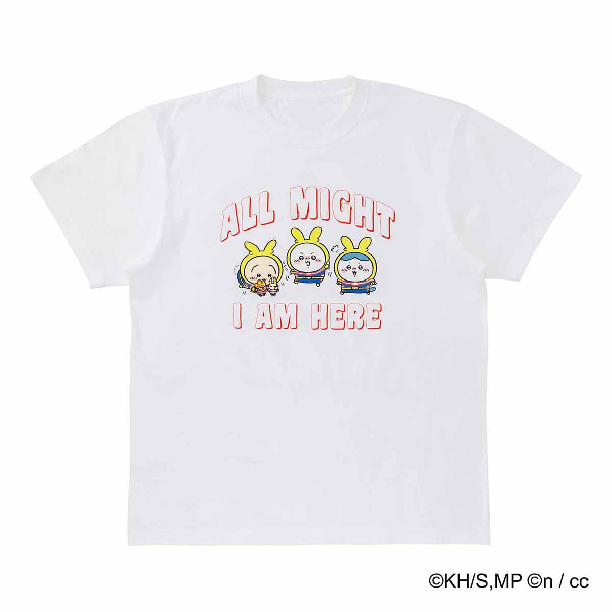 吉伊卡哇 × 我的英雄學院 T恤 ALL MIGHT I AM HERE（白色） 僕のヒーローアカデミア×ちいかわ Tシャツ ALL MIGHT I AM HERE ホワイト