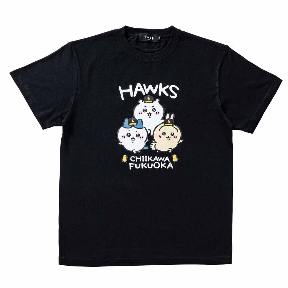 吉伊卡哇/鷹隊 T恤 若鷹軍團 黑色 ちいかわ/ホークス Tシャツ 若鷹軍団 ブラック