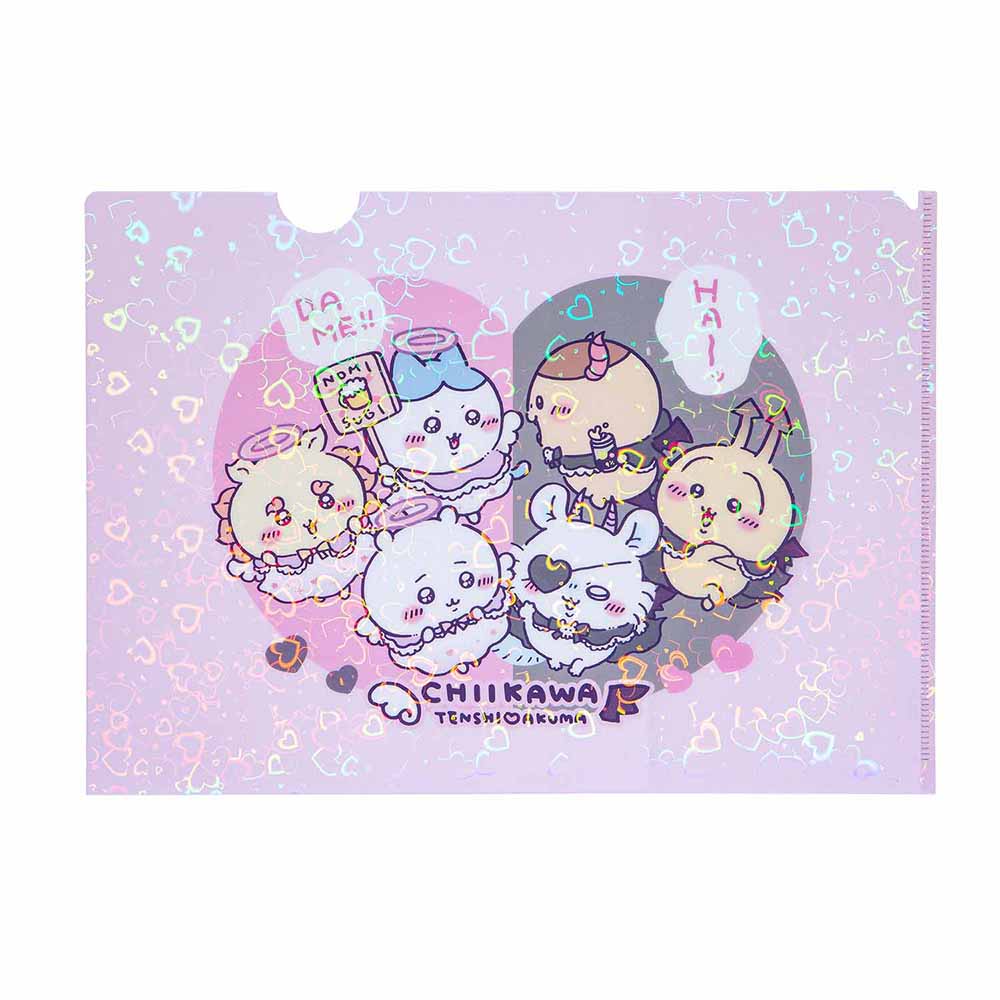 吉伊卡哇 天使?惡魔 全息A4透明文件夾（心形） ちいかわ てんし♡あくま ホログラムA4クリアファイル（ハート）