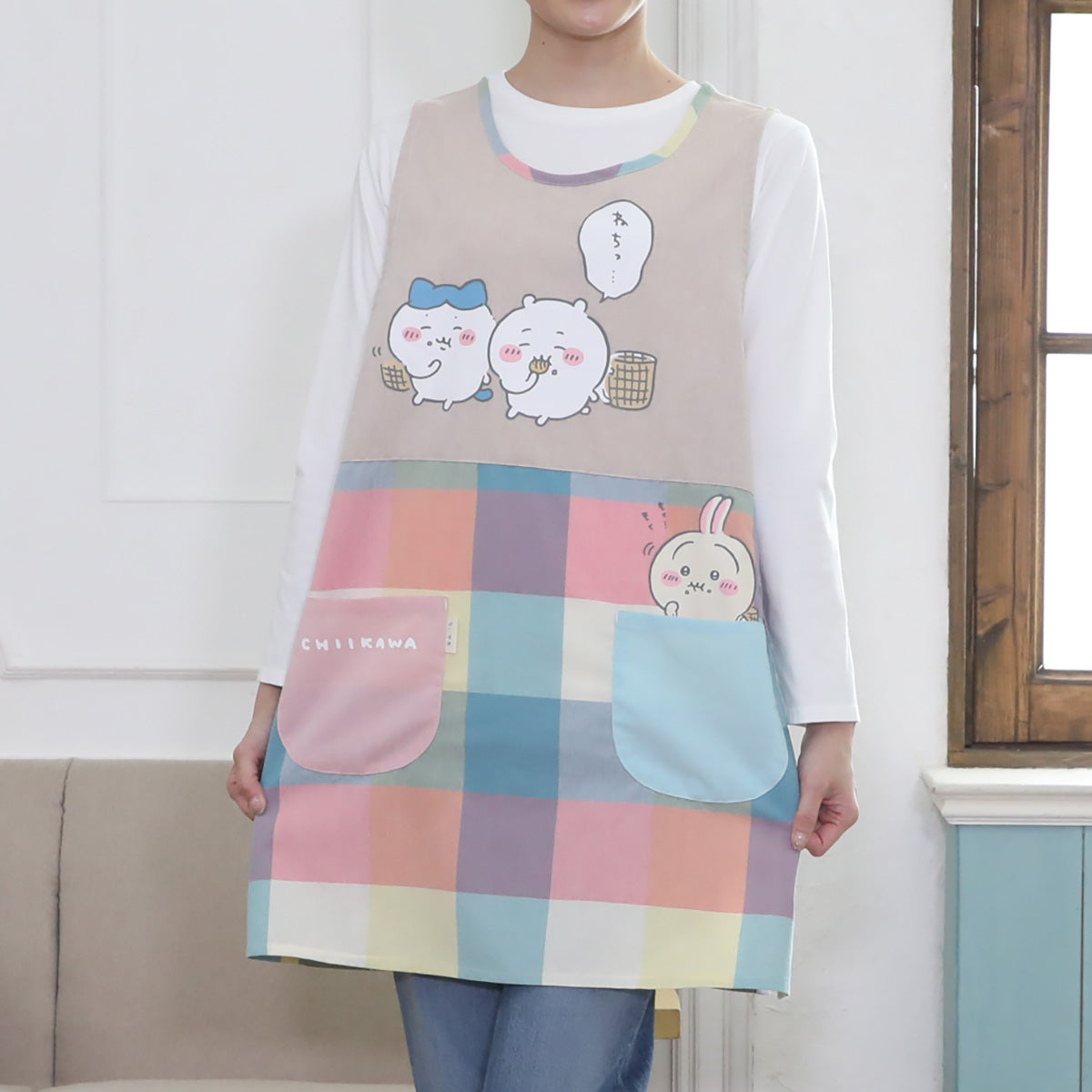 吉伊卡哇 格子切換圍裙 ちいかわ チェック切り替えエプロン