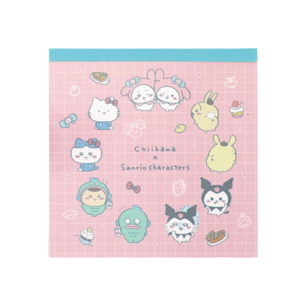 吉伊卡哇×三麗鷗角色們 方形便簽紙（粉色） ちいかわ×サンリオキャラクターズ スクエアメモ（ピンク）