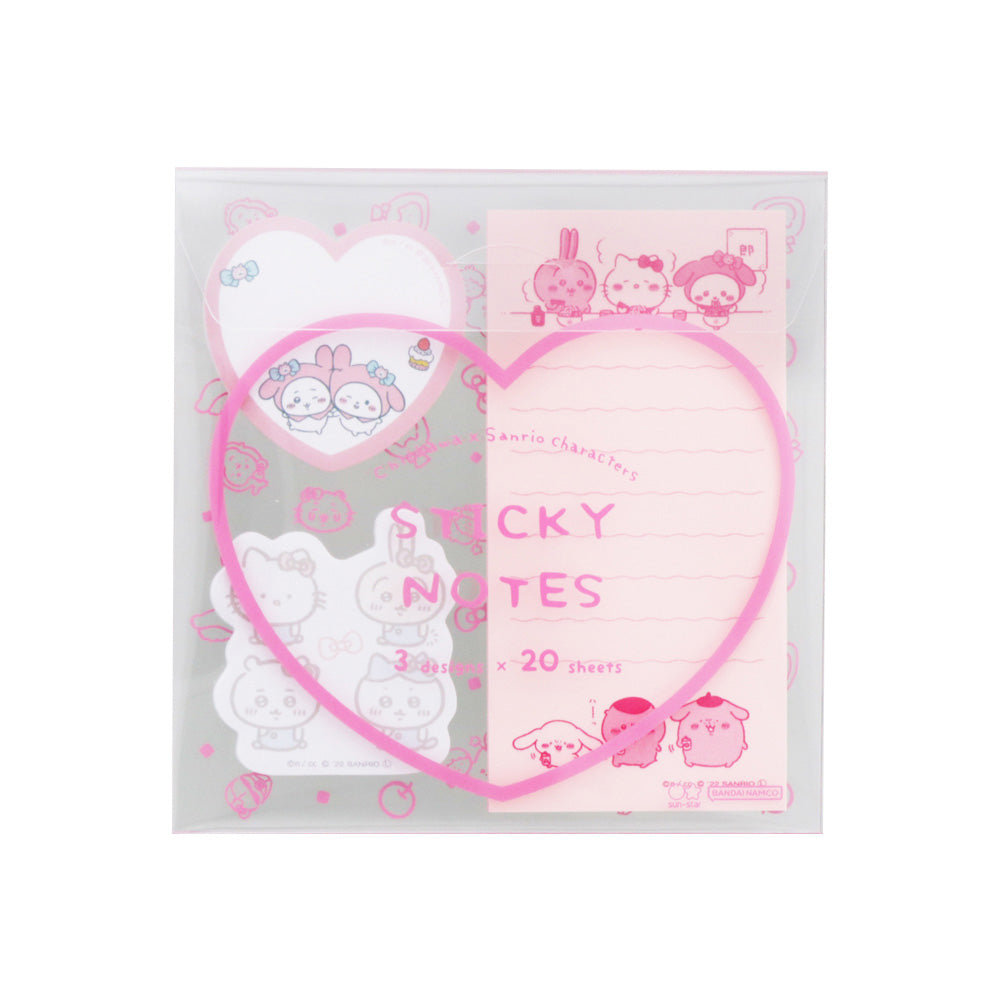 吉伊卡哇×三麗鷗角色們 透明盒便條紙（粉色） ちいかわ×サンリオキャラクターズ クリアケース付箋（ピンク）