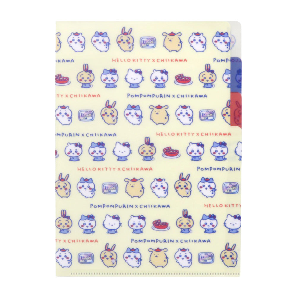 吉伊卡哇×三麗鷗角色們 透明文件夾A5 3P（奶油色） ちいかわ×サンリオキャラクターズ クリアファイルA5 3P（クリーム）