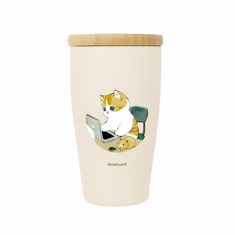 mofusand 帶木製蓋子的玻璃杯（家庭工作Nyan） mofusand 木蓋付きタンブラー(在宅ワークにゃん)