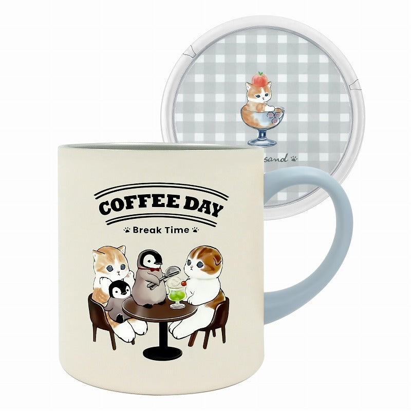 mofusand 帶蓋400毫升的杯子（咖啡館） mofusand 蓋付きマグカップ 400ml(カフェ)