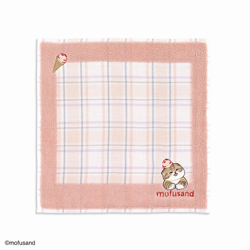 mofusand 毛巾手帕（冰淇淋Nyan Pink） mofusand タオルハンカチ(アイスクリームにゃん ピンク)