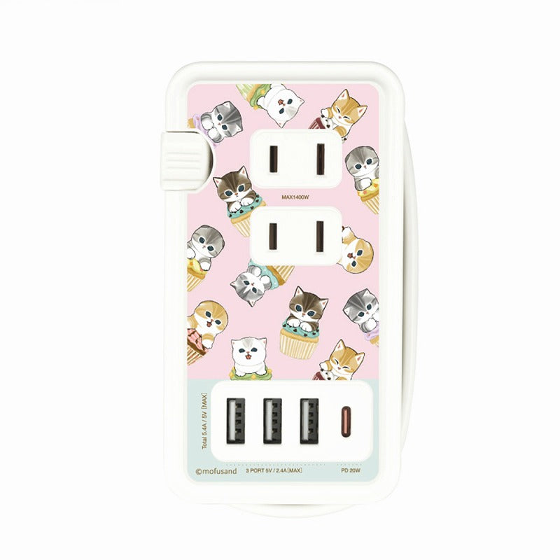 mofusand USB/USB Type-C端口AC Tap（紙杯蛋糕Nyan） mofusand USB/USB Type-Cポート付きACタップ(カップケーキにゃん)
