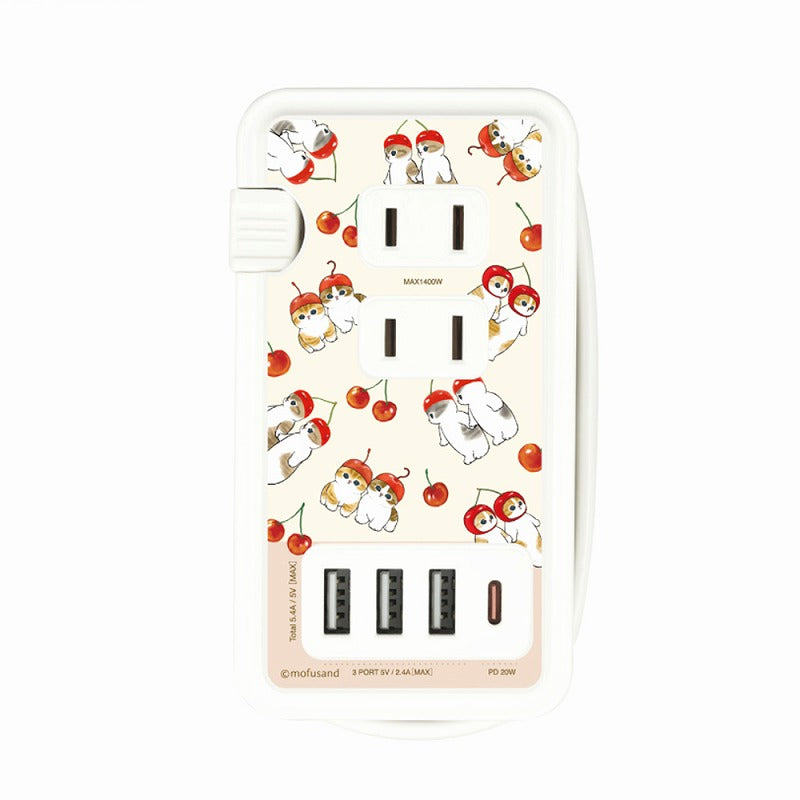 mofusand USB/USB Type-C端口交流水龍頭（櫻桃） mofusand USB/USB Type-Cポート付きACタップ(さくらんぼにゃん)