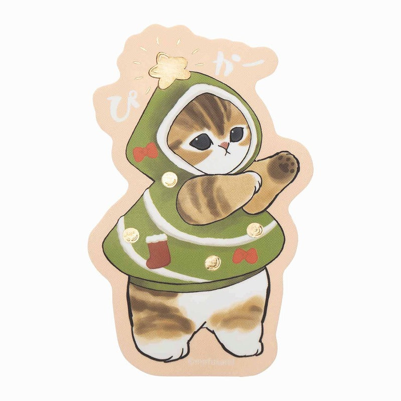 mofusand 尺寸的貼紙可以卡在智能手機上，該智能手機閃閃發光（Tree Nyan） mofusand ゴールドに光るスマホに貼れるサイズのステッカー(ツリーにゃん)