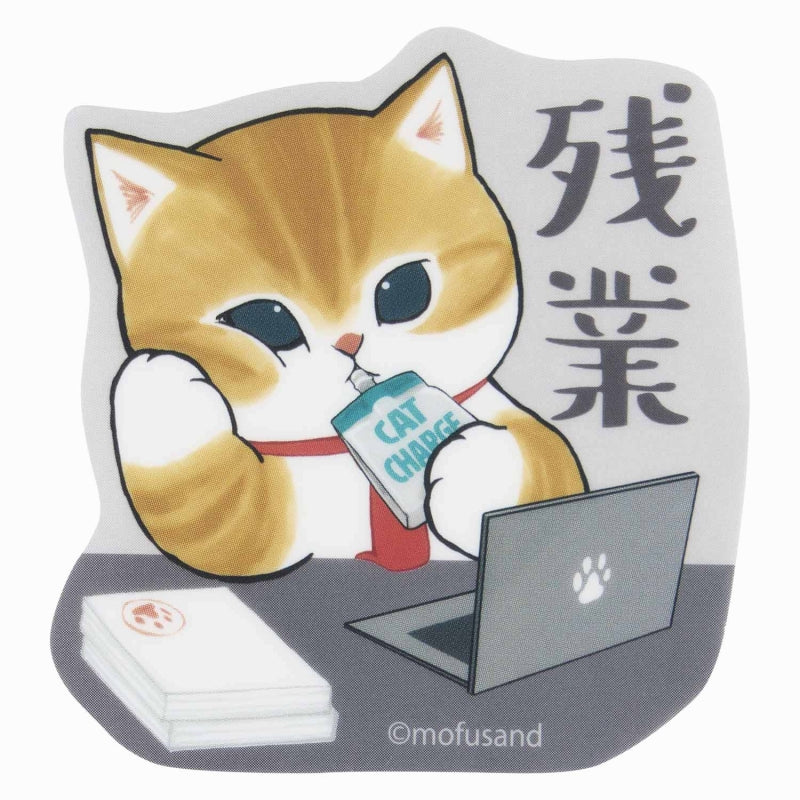 mofusand 工作！可以粘貼在薪水和智能手機（加班）上的清晰貼紙 mofusand はたらく！サラリーにゃん スマホに貼れるクリアステッカー(残業にゃん)