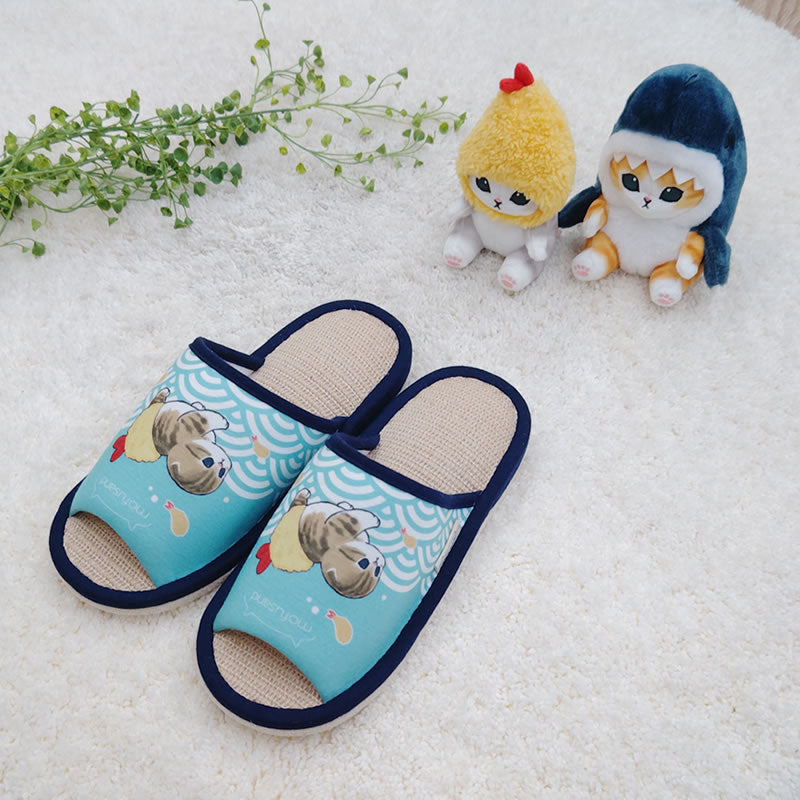 mofusand 以前的打開黃麻拖鞋（炸蝦貓) mofusand 前開きジュートスリッパ(えびにゃん)