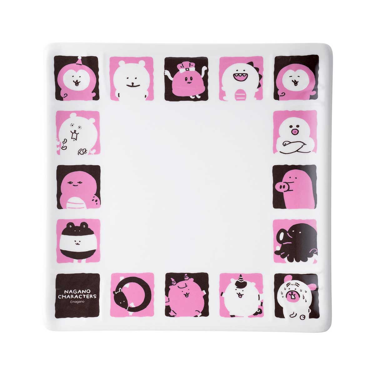 長野角色三聚氰胺方形板（棕色粉紅色） ナガノキャラクターズ メラミンスクエアプレート（ブラウン・ピンク）