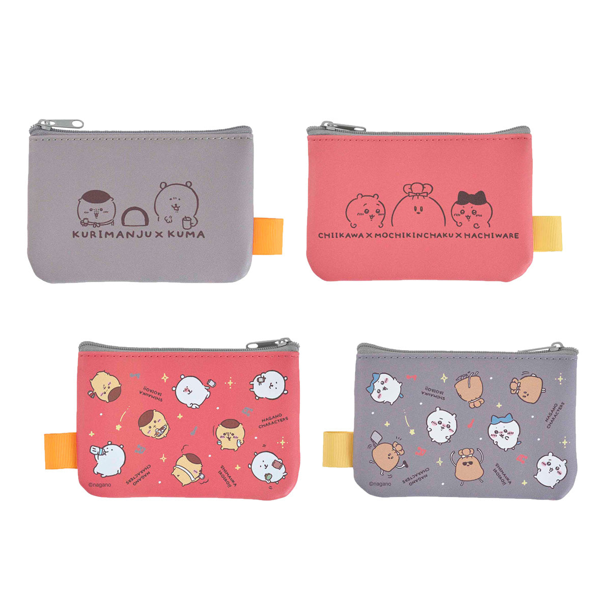 長野字符2件小袋（灰色x紅色） ナガノキャラクターズ 2個セットポーチ（グレー×レッド）