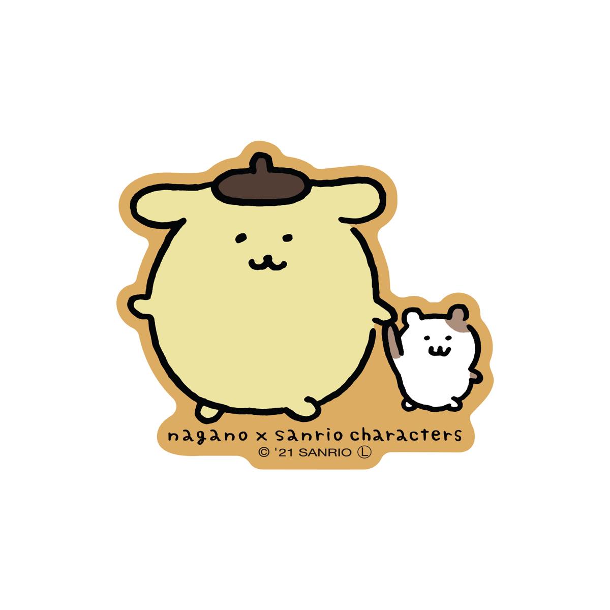 長野 x 三麗鷗角色 可以在智能手機上粘貼的尺寸鬆動貼紙（蓬鬆蛋白） ナガノ×サンリオキャラクターズ スマホに貼れるサイズのゆるステッカー（ポムポムプリン）