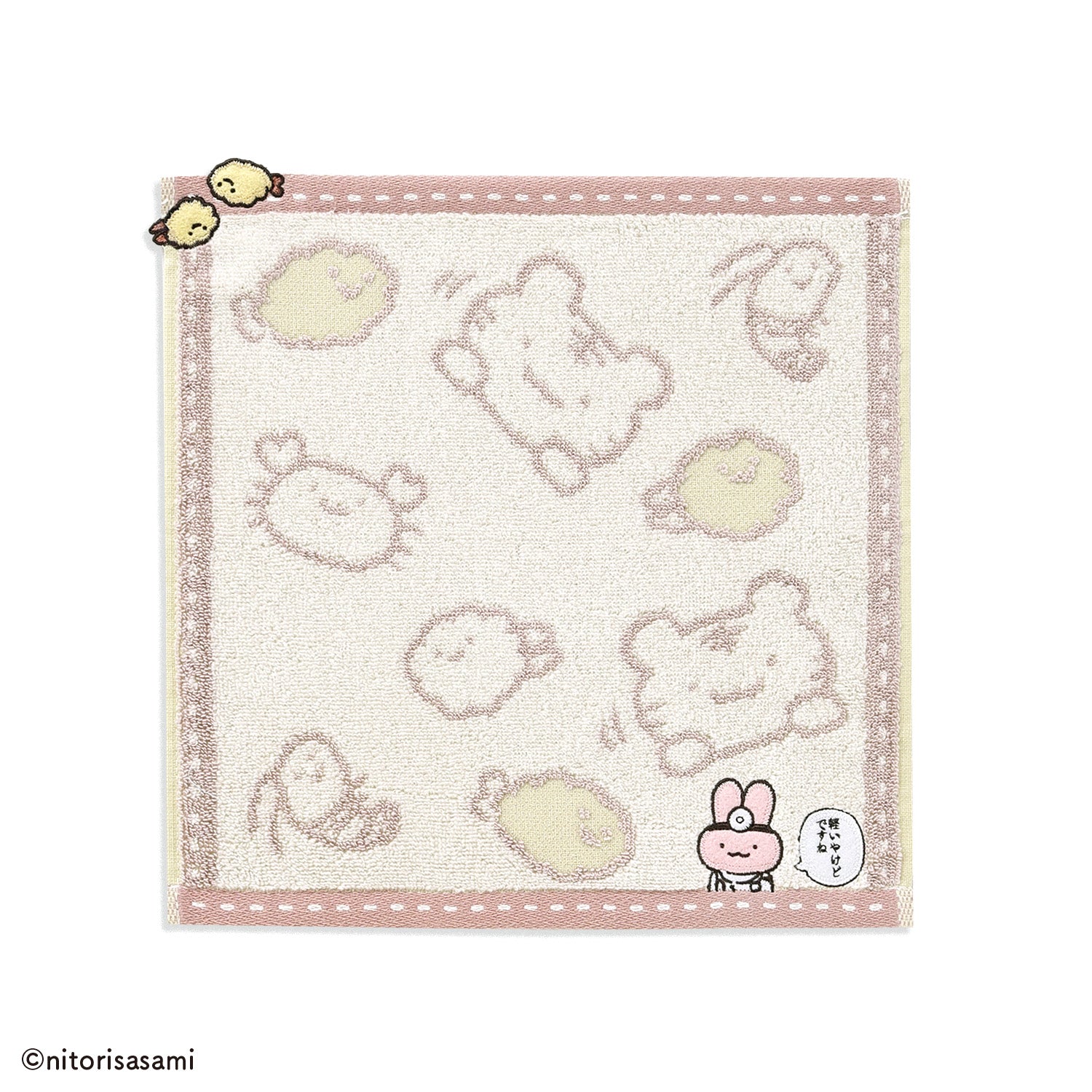 小白虎與黑虎蝦 炸蟹爪和炸蝦毛巾手帕粉紅色 ホワイトタイガーとブラックタイガー カニ爪フライとえびフライ タオルハンカチピンク