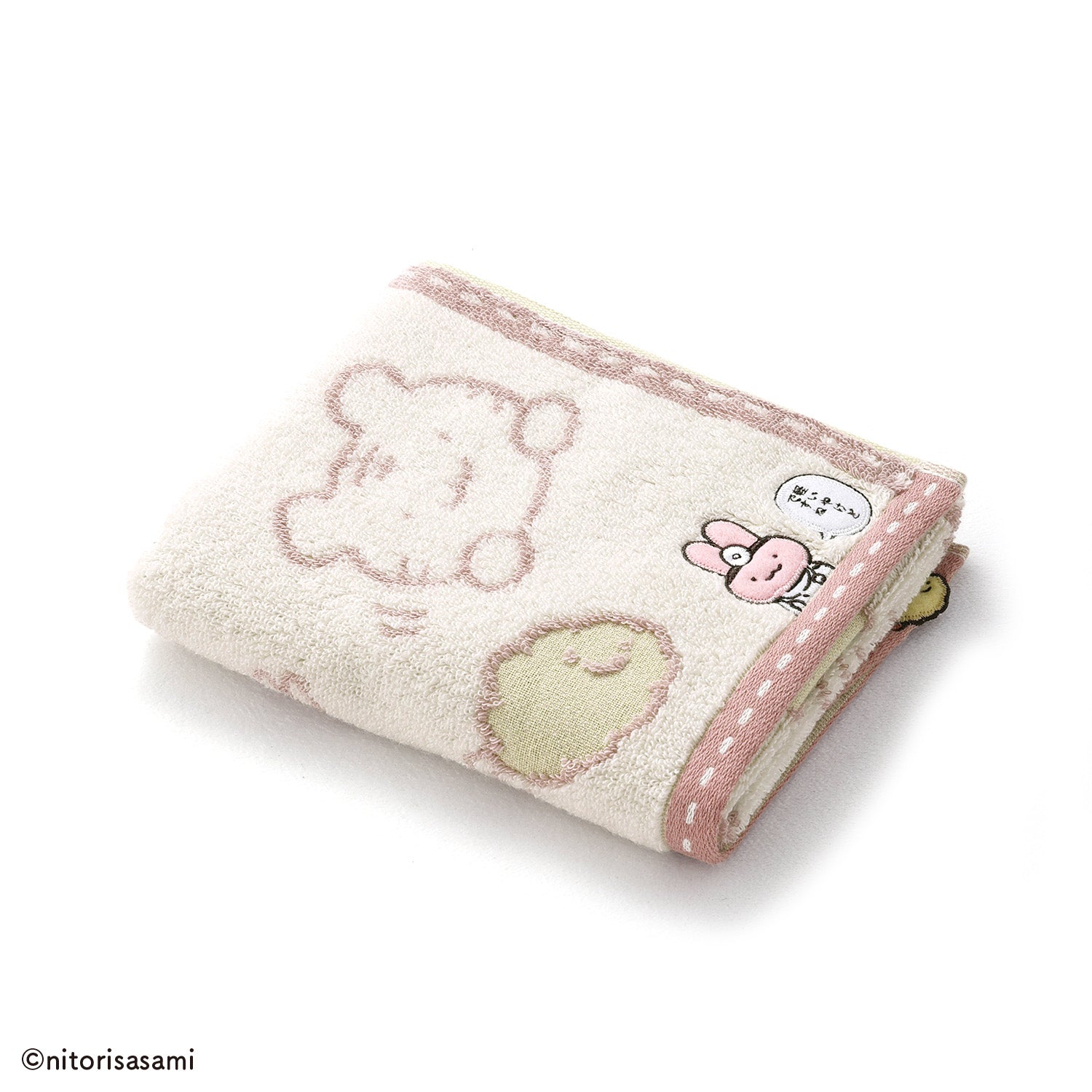 小白虎與黑虎蝦 炸蟹爪和炸蝦麵毛巾粉紅色 ホワイトタイガーとブラックタイガー カニ爪フライとえびフライ フェイスタオルピンク