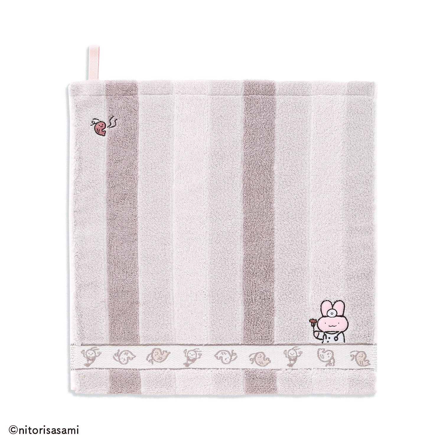 小白虎與黑虎蝦 略帶笨拙的清洗毛巾，帶環粉紅色 ホワイトタイガーとブラックタイガー ちょっぴりドジ ループ付きウォッシュタオルピンク