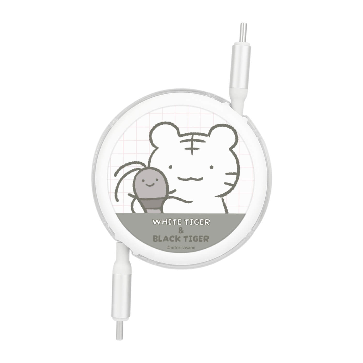 小白虎與黑虎蝦 PD60W USB2.0 伸縮式 Type-C 充電線 (小白虎與黑虎蝦) ホワイトタイガーとブラックタイガー PD60W対応USB2.0対応リール式Type-Cケーブル（ホワイトタイガーとブラックタイガー）