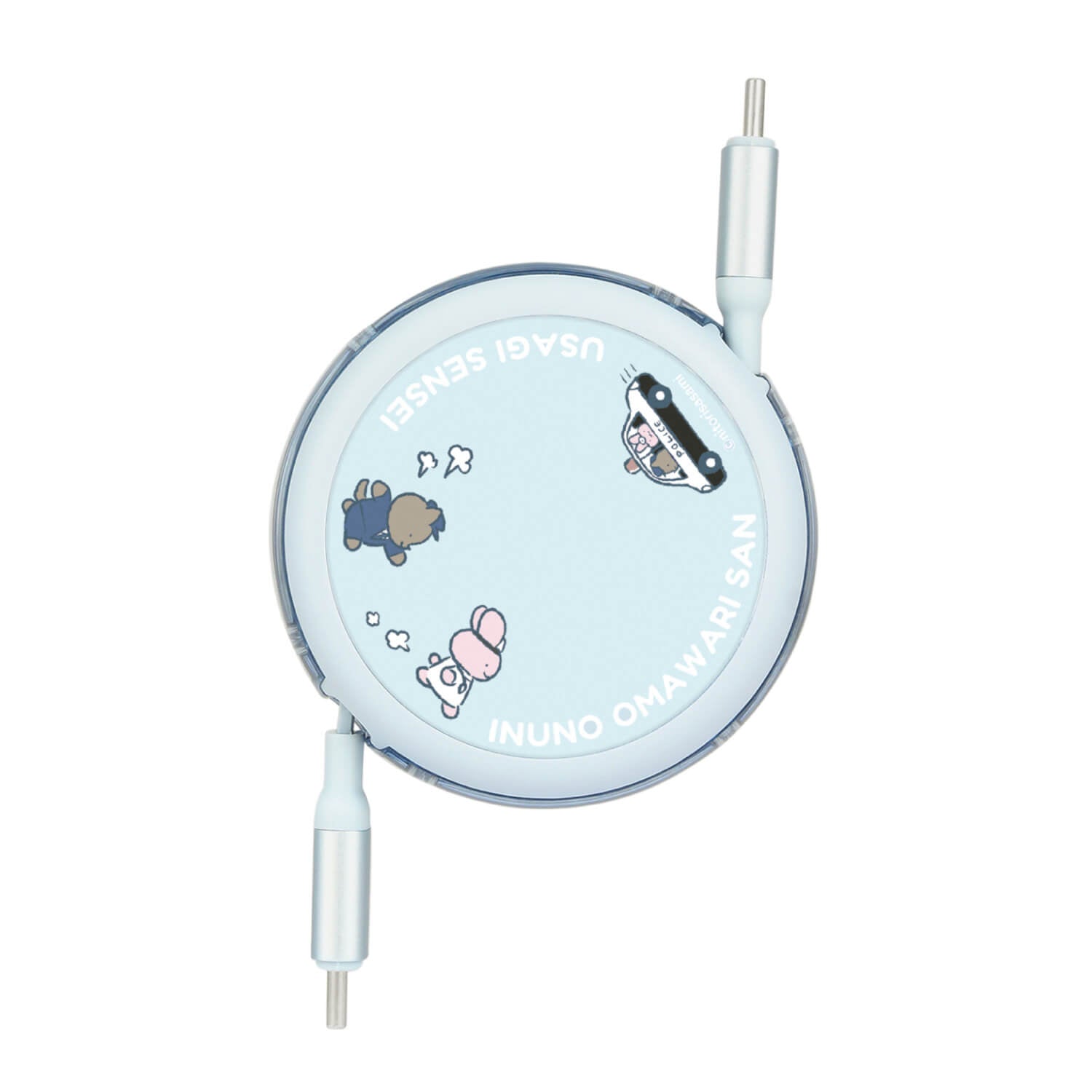 小白虎與黑虎蝦 PD60W USB2.0 伸縮式 Type-C 充電線 (兔兔醫生與狗狗警察) ホワイトタイガーとブラックタイガー PD60W対応USB2.0対応リール式Type-Cケーブル（うさぎ先生と犬のおまわりさん）