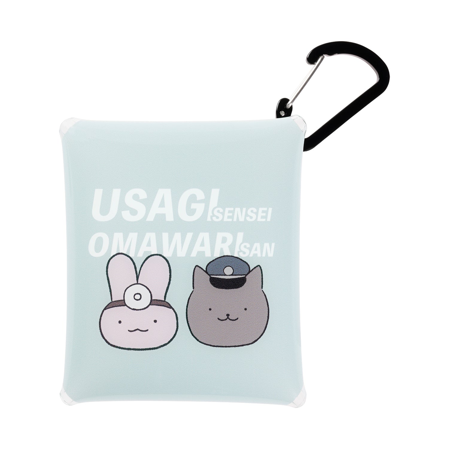 小白虎與黑虎蝦 帶有登山扣的清除袋（兔兔醫生和狗狗警察） ホワイトタイガーとブラックタイガー カラビナ付きクリアポーチ（うさぎ先生とおまわりさん）