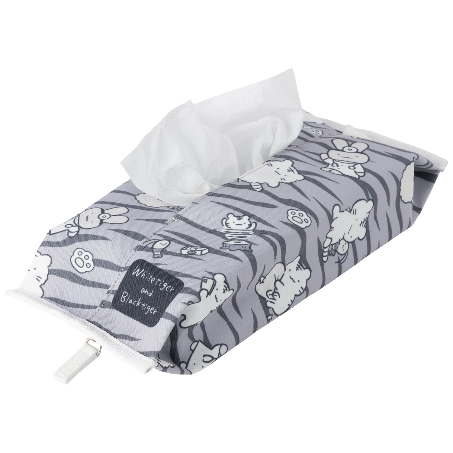 小白虎與黑虎蝦 組織覆蓋（ToraTora圖案） ホワイトタイガーとブラックタイガー ティッシュカバー（トラトラ柄）