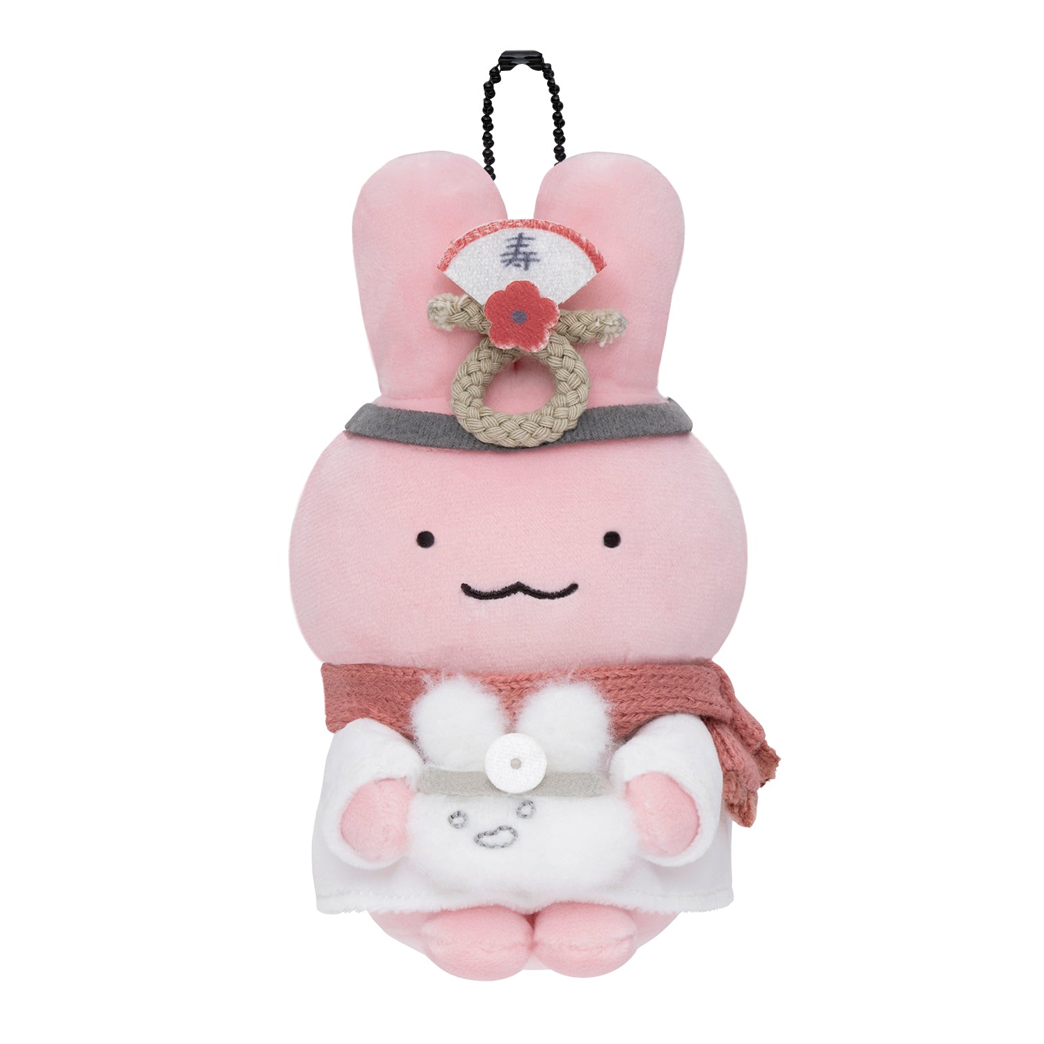 小白虎與黑虎蝦 注連繩裝飾兔兔醫生吊飾 ホワイトタイガーとブラックタイガー しめ縄飾りのうさぎ先生マスコット