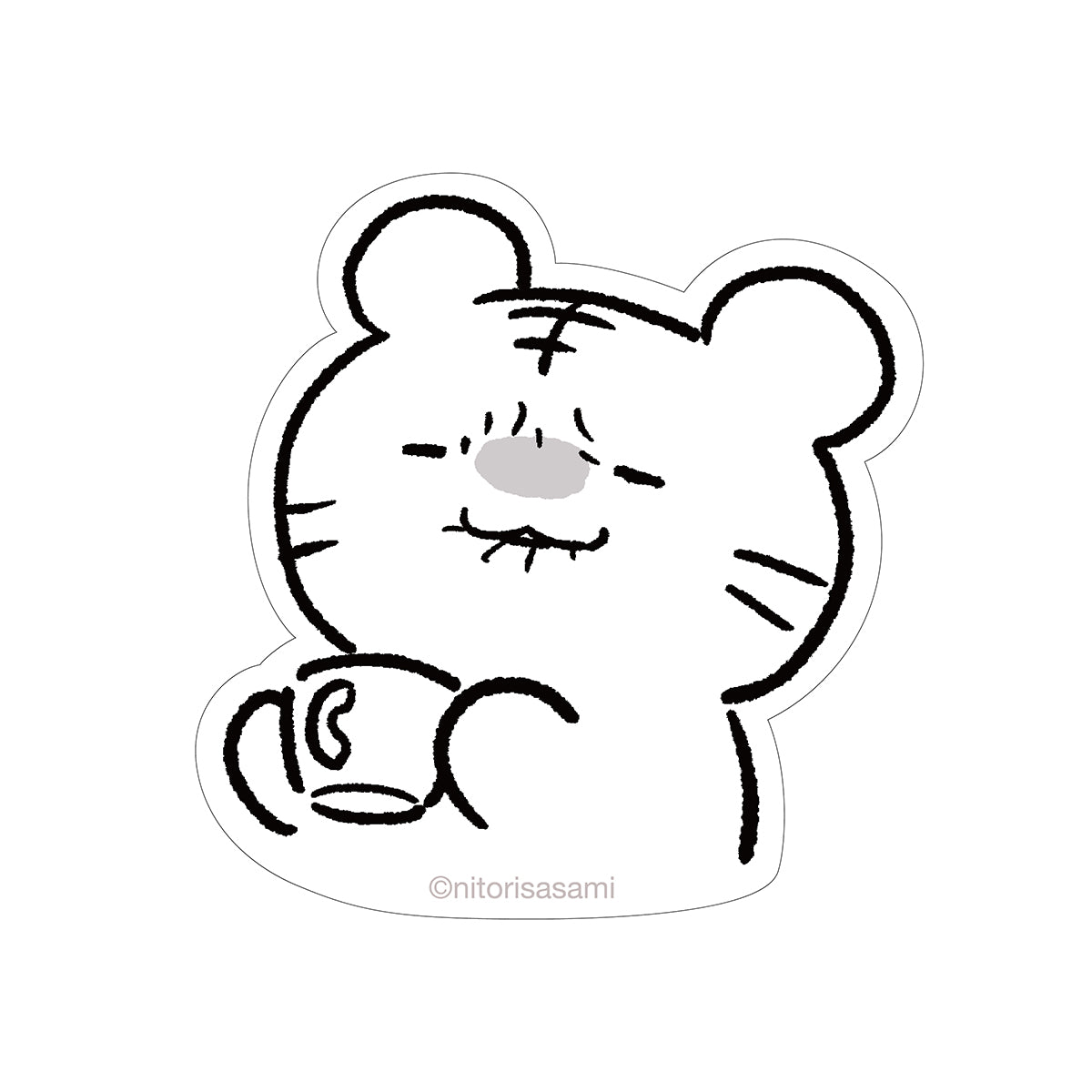 小白虎與黑虎蝦 適用於手機的貼紙（苦澀的表情） ホワイトタイガーとブラックタイガー スマホに貼れるサイズのステッカー（にがいかお）