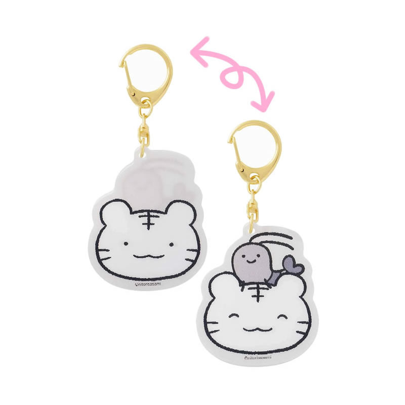 小白虎與黑虎蝦 毛狀丙烯酸鑰匙圈（小白虎與黑虎蝦） ホワイトタイガーとブラックタイガー レンチキュラーアクリルキーホルダー（ホワイトタイガーとブラックタイガー）