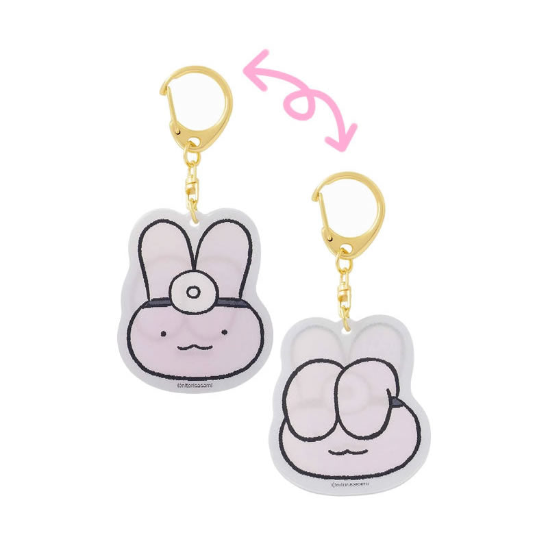 小白虎與黑虎蝦 毛狀丙烯酸鑰匙圈（兔兔醫生） ホワイトタイガーとブラックタイガー レンチキュラーアクリルキーホルダー（うさぎ先生）