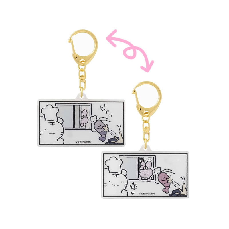 小白虎與黑虎蝦 毛狀丙烯酸鑰匙圈（有趣的菜） ホワイトタイガーとブラックタイガー レンチキュラーアクリルキーホルダー（たのしいお料理）