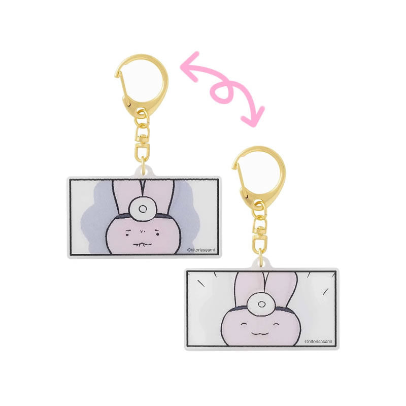 小白虎與黑虎蝦 毛狀丙烯酸鑰匙圈（微笑兔兔醫生） ホワイトタイガーとブラックタイガー レンチキュラーアクリルキーホルダー（にっこりうさぎ先生）