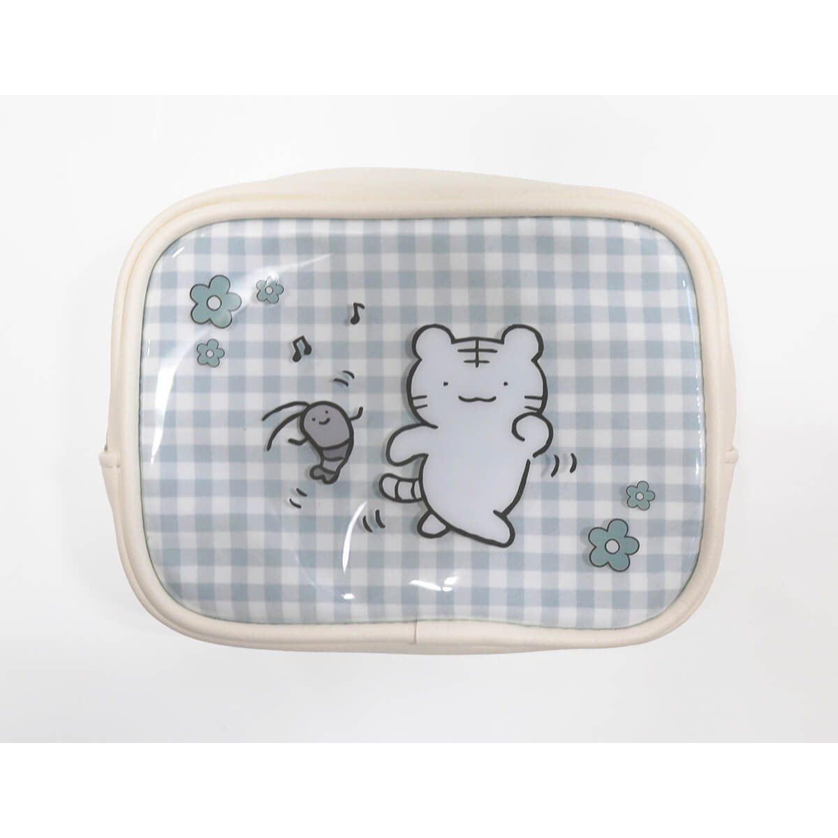 小白虎與黑虎蝦 方形袋（象牙） ホワイトタイガーとブラックタイガー スクエアポーチ（アイボリー）