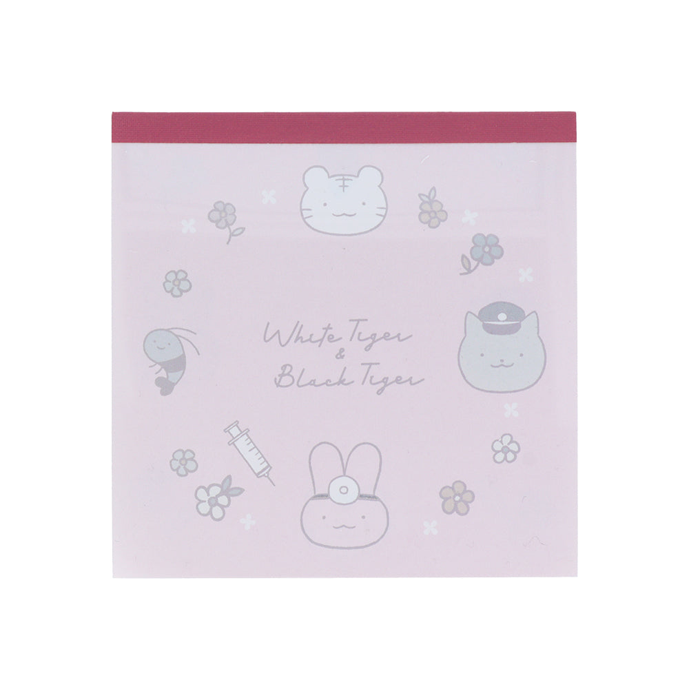 小白虎與黑虎蝦 方形便條紙 – 粉紅色 ホワイトタイガーとブラックタイガー スクエアメモ ピンク