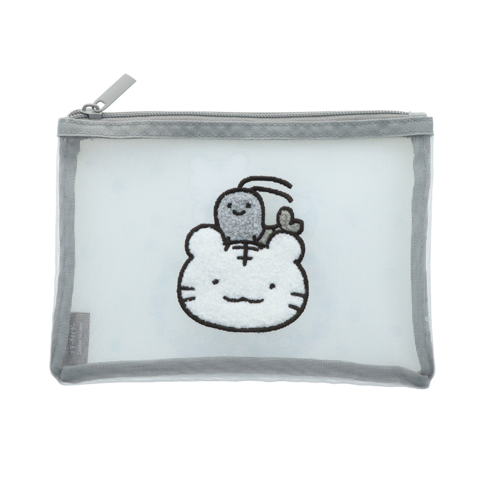 小白虎與黑虎蝦 刺繡網眼收納袋 – WB ホワイトタイガーとブラックタイガー サガラ刺繍メッシュポーチ WB