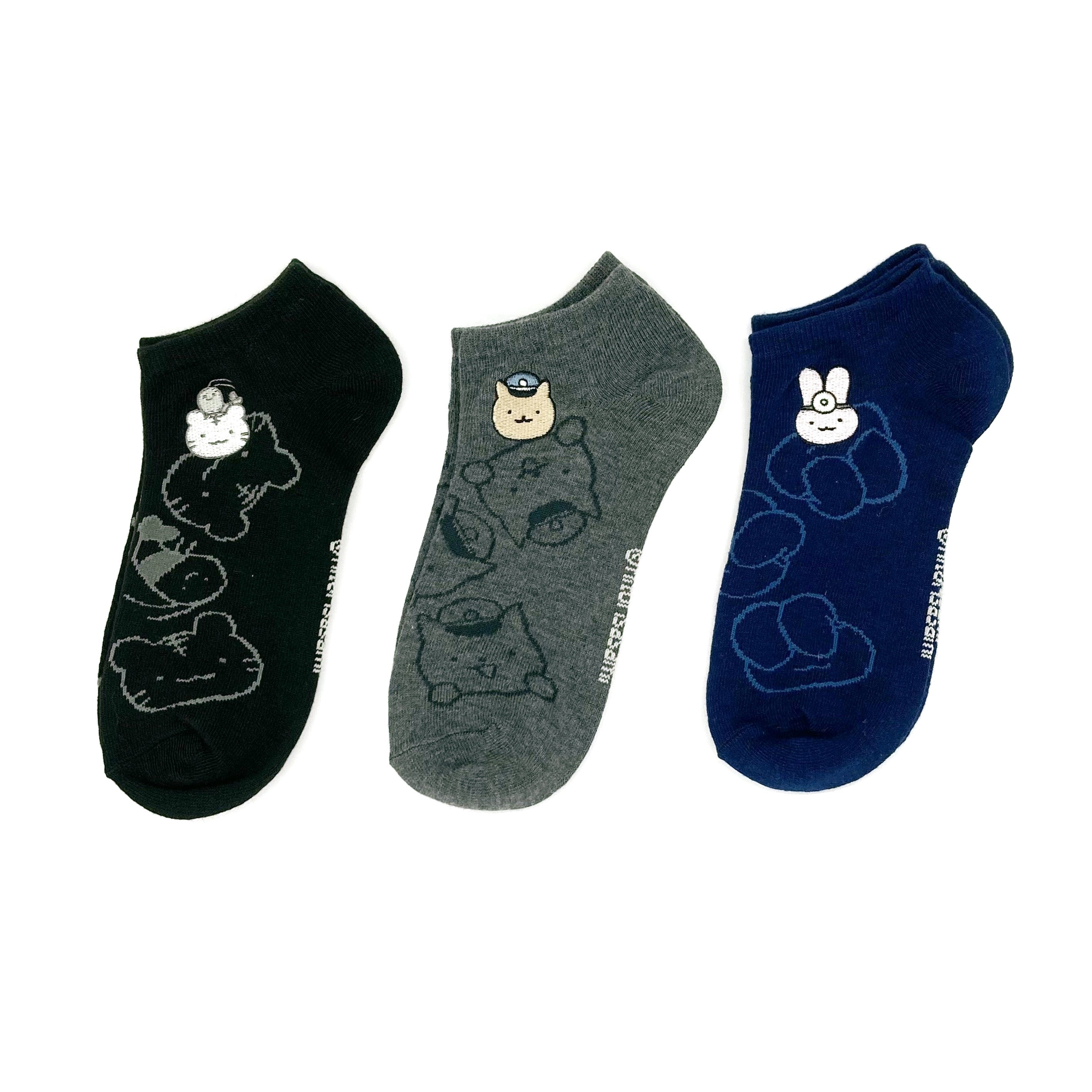 小白虎與黑虎蝦 襪子（刺繡3P整體圖案） ホワイトタイガーとブラックタイガー ソックス（刺繍3P総柄）