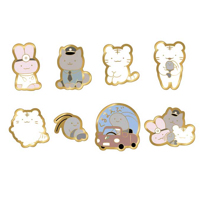 小白虎與黑虎蝦 徽章（共8種）1BOX 8個入 ホワイトタイガーとブラックタイガー ピンズコレクション（全8種）1BOX8個入